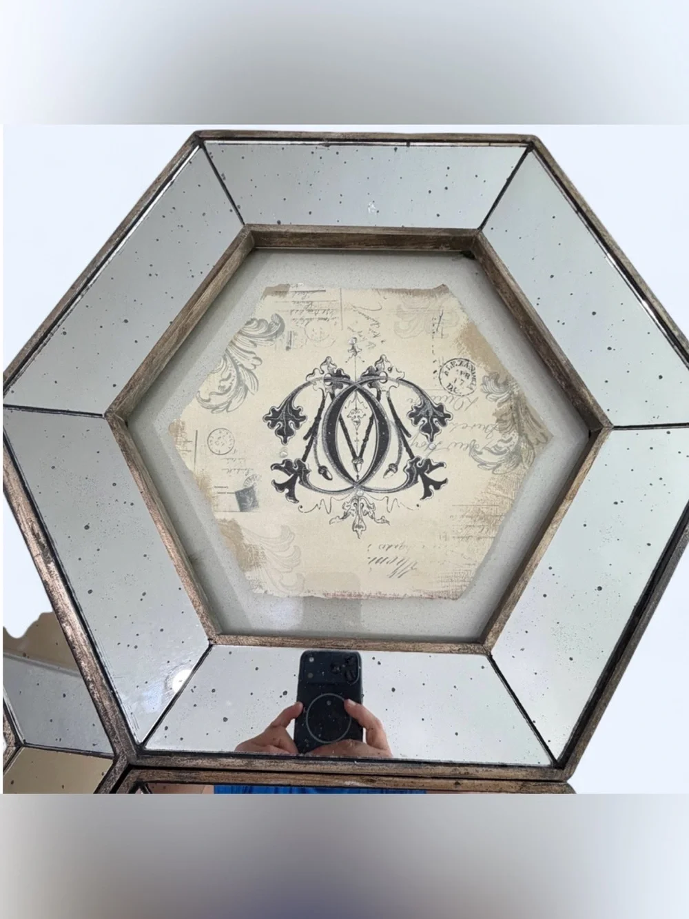 Set Of 4 Hexagonal Vintage Simeon Framed Crown Prints.